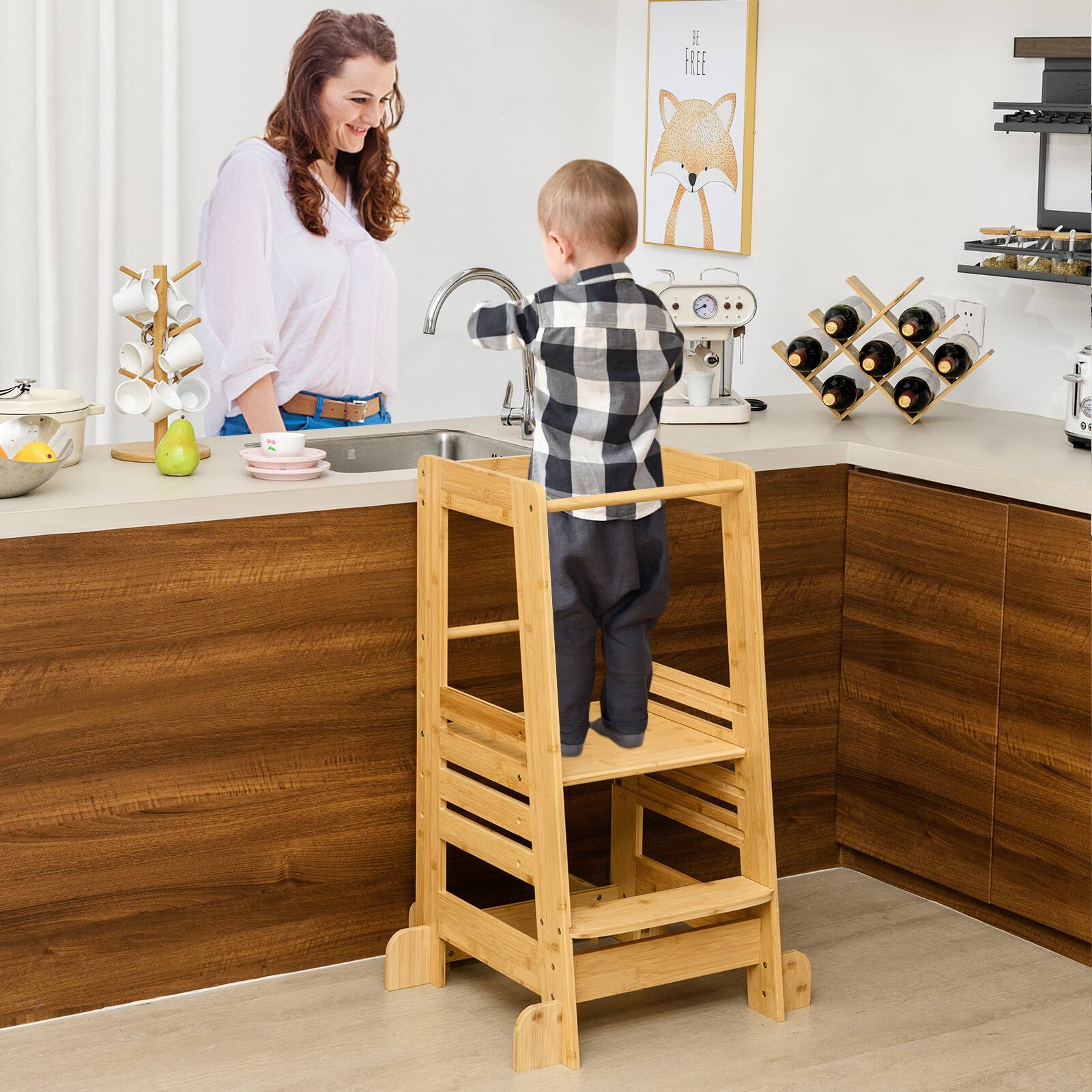 Alt View 1. Gymax - Gymax Kids Kitchen Step Stool Kids Standing Tower w/ Safety Rails Nature - Yellow.