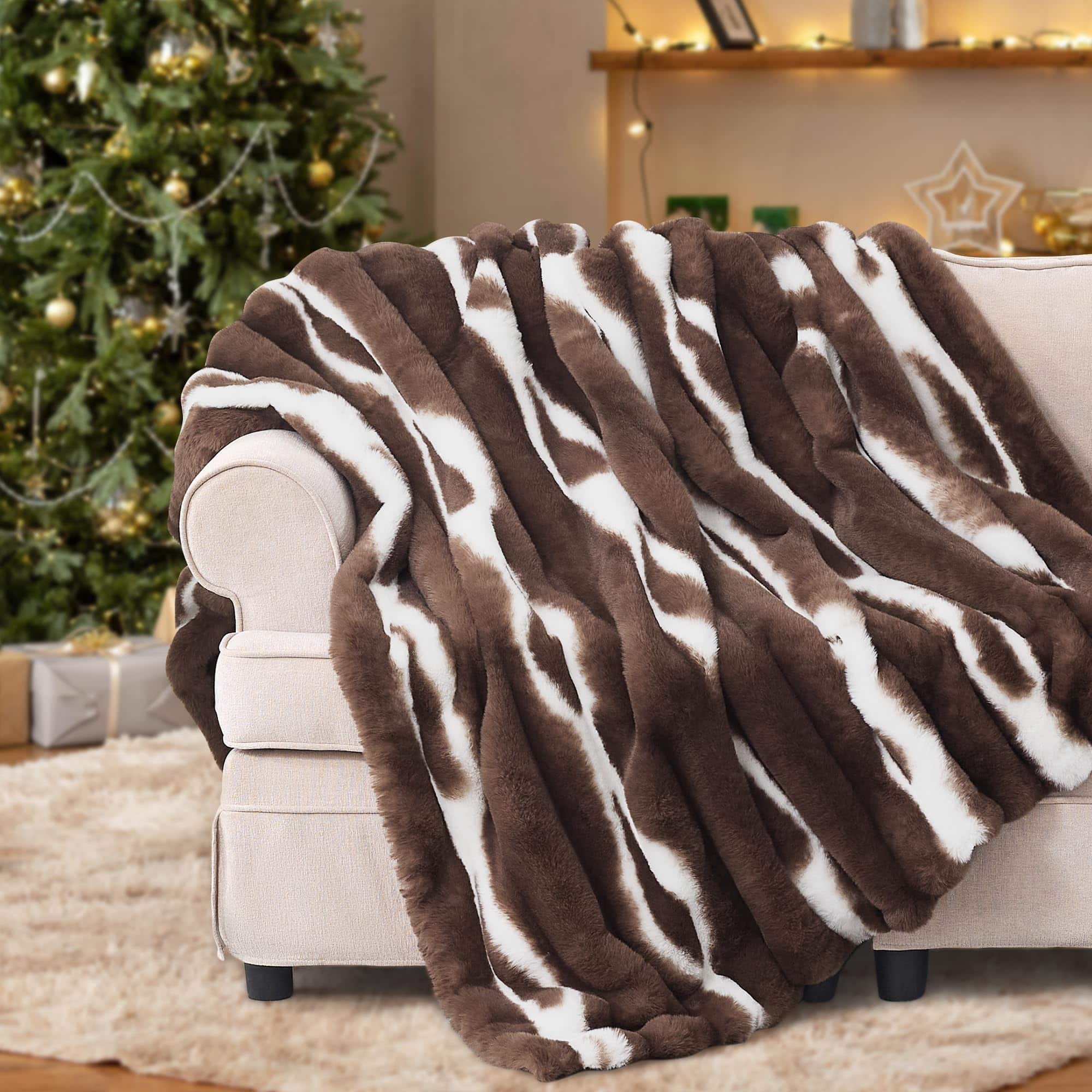 ThinkLink Electronic - Faux Rabbit Throw Blanket - 850gsm Thick & Warm Ultra Soft Plush For Couch Bed Sofa Ideal Gift Women 60" * 80" Grey - Chocolate 60" × 80"