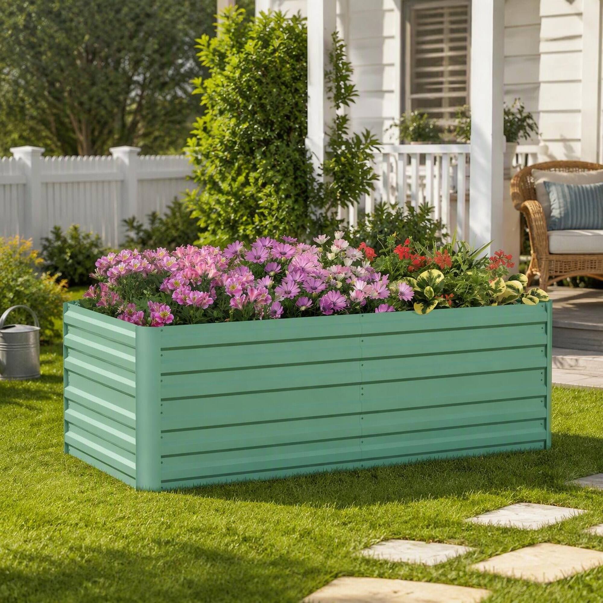 Alt View 1. RYHNUYNE - Large Galvanized Raised Garden Bed Kit 6ft x 3ft x 2ft Tall Metal Planter Box for Vegetables Flowers and Herbs - Green.