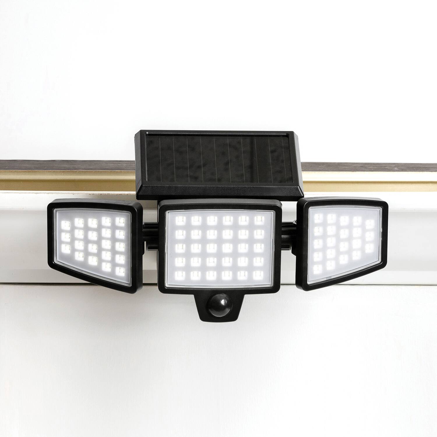 Alt View 1. Insert Toolless Products - Easy-Install 1000-Lumen Gutter-Mount Triple-Head Solar Security Flood Light - Black.