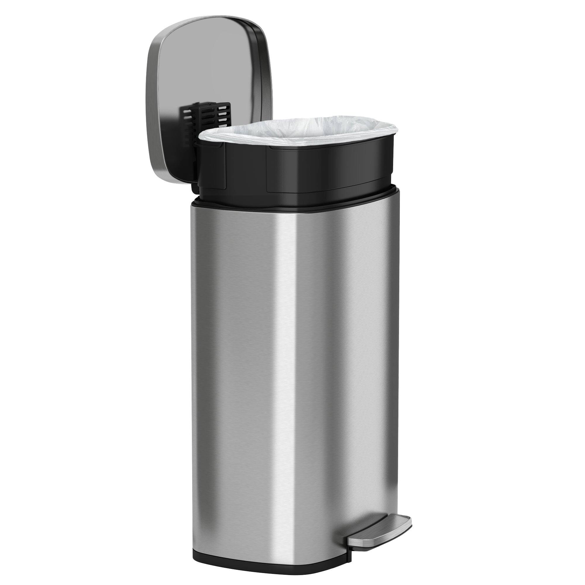 Back. iTouchless - 13.2 Gallon SoftStep Rectangular Stainless Steel Step Kitchen Trash Can with AbsorbX Odor Filter - Silver.