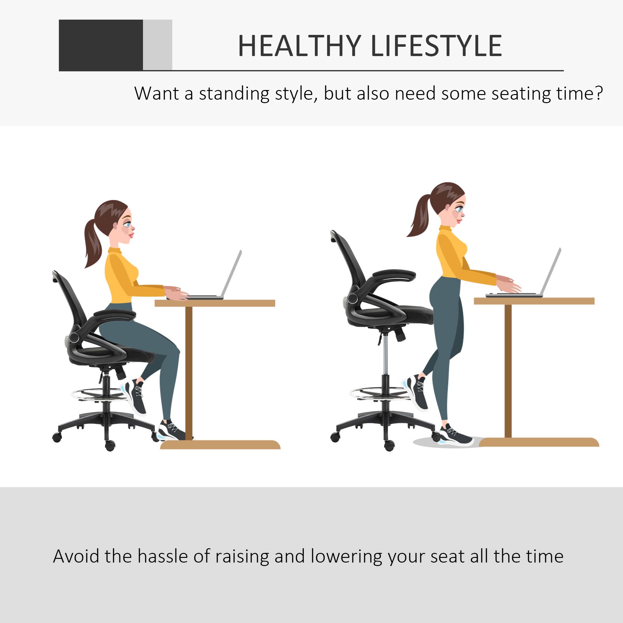 HEALTHY LIFESTYLE

Want a standing style, but also need some seating time?

Avoid the hassle of raising and lowering your seat all the time