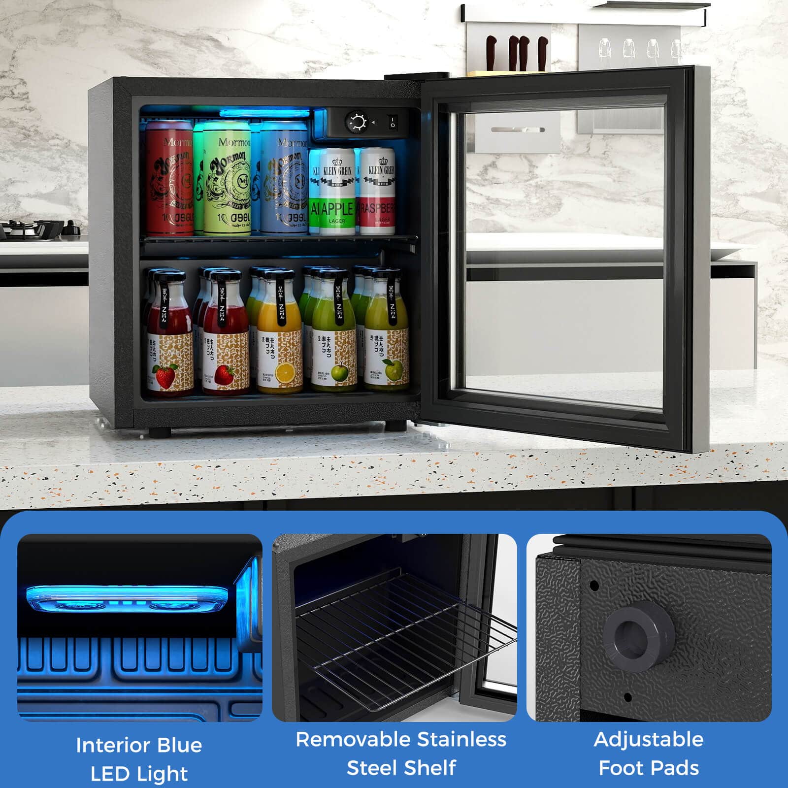 Costway Beverage Refrigerator Cooler 1.3 Cu. Ft. 12 Bottles 55