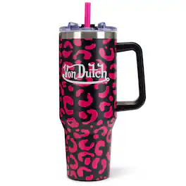 Von Dutch - 40oz Double Walled Insulated Stainless Steel Tumbler - Hot Pink Cheetah
