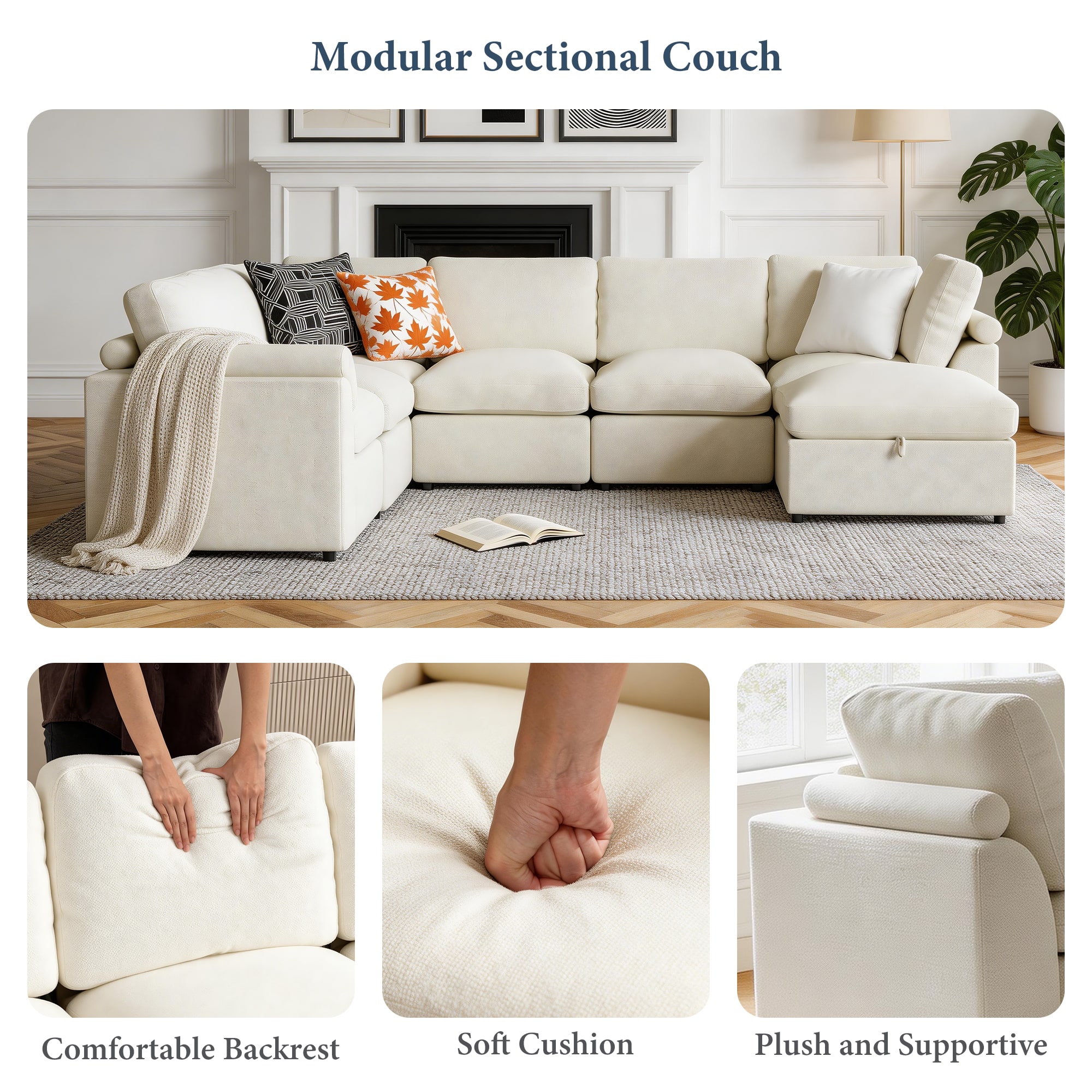 KERDOM 6 7 Seater Oversized Sectional Sofa for Big Family, Fabric