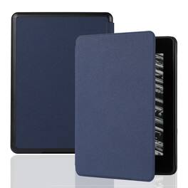 Dteck - For Amazon Kindle 11th Gen (2024/2022) 6-inch Slim Fit Cross-hatched Leather Shockproof Case Auto Sleep/Wake - Darkblue