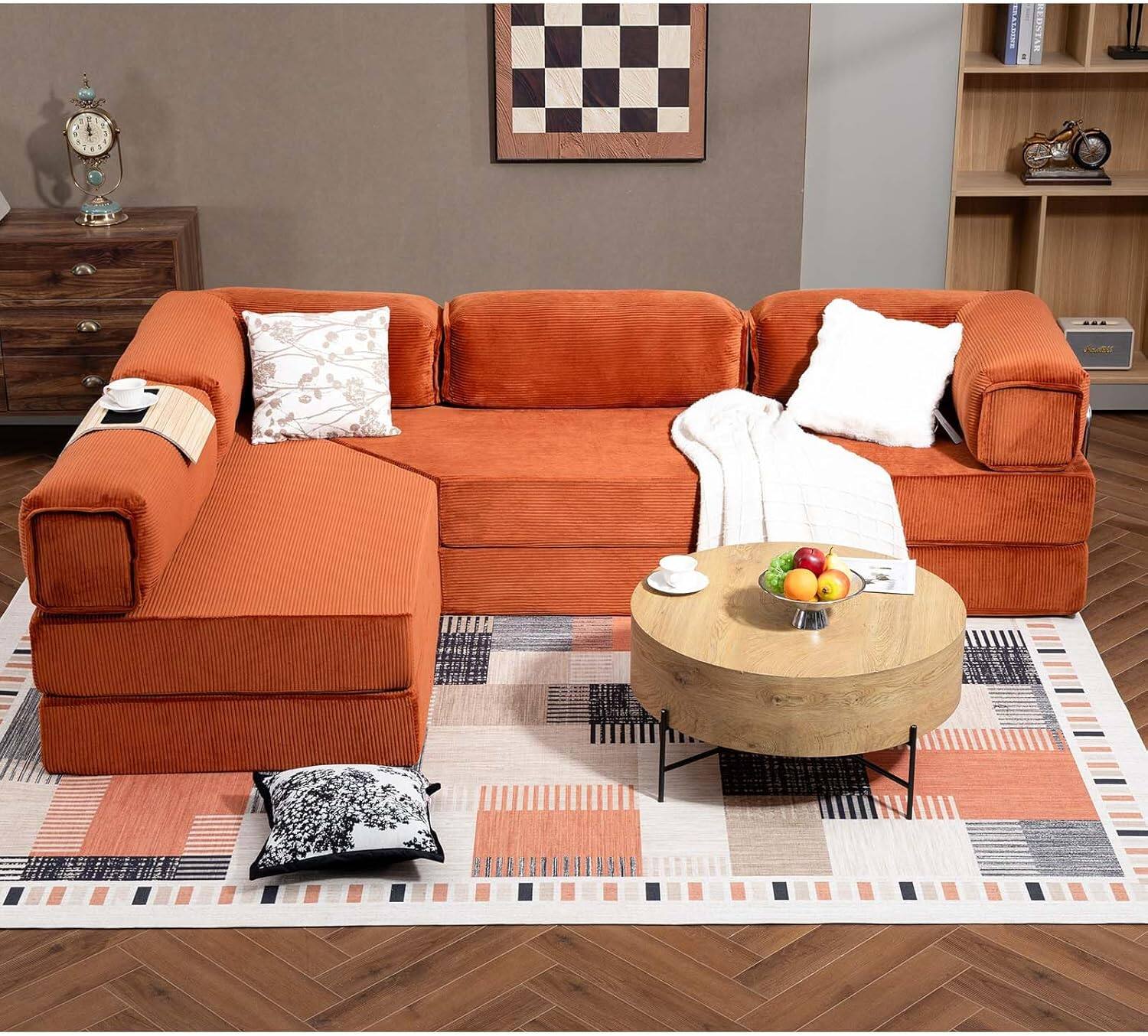 Angle. Yardgrace - 108" L-Shaped Modular Sectional Sofa, Cloud Deep Seat Chaise with Removable Pillow, No Assembly Required - Red.