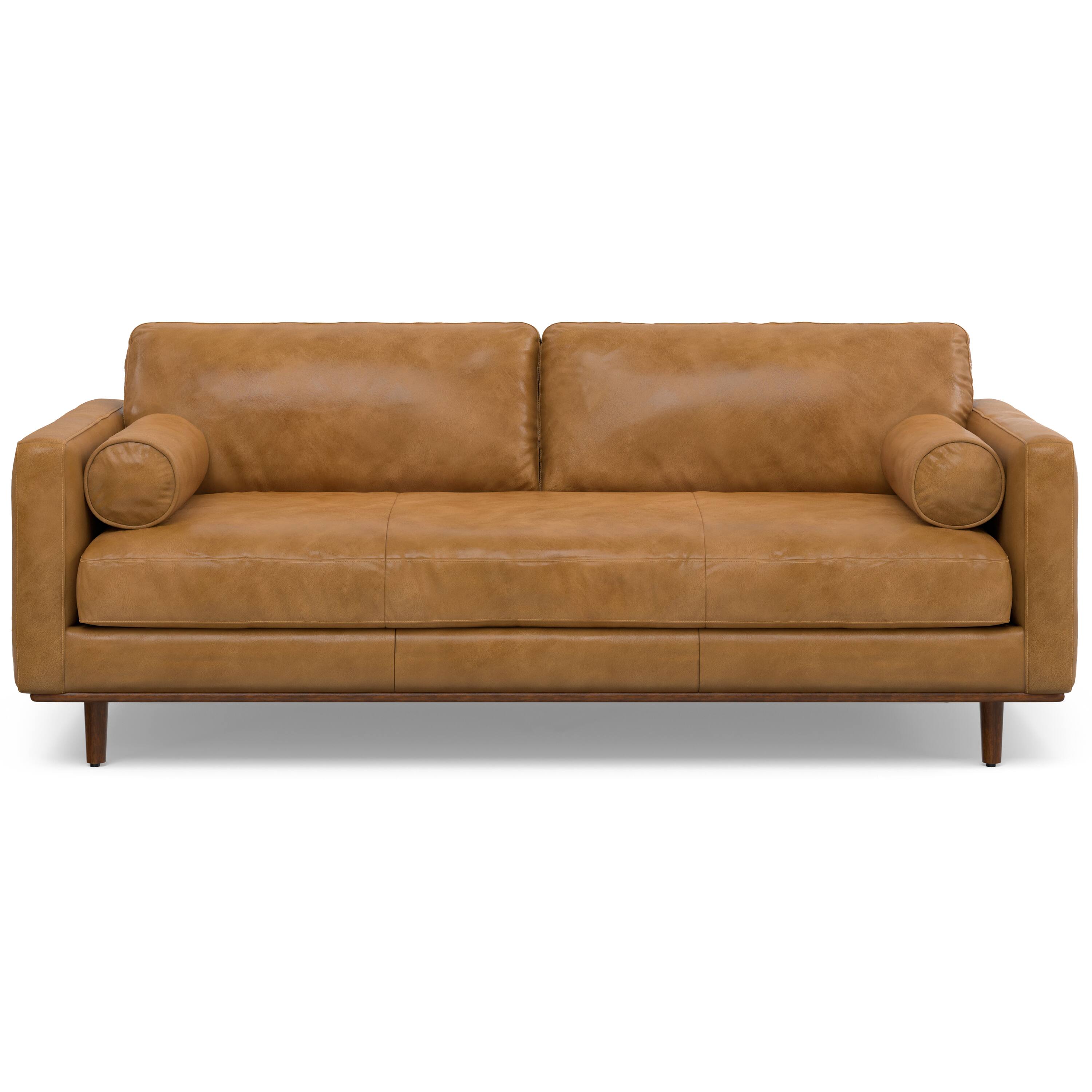 Simpli Home - Morrison 89 inch Wide Mid-Century Modern Sofa in Sienna Top Grain Genuine Leather - Sienna