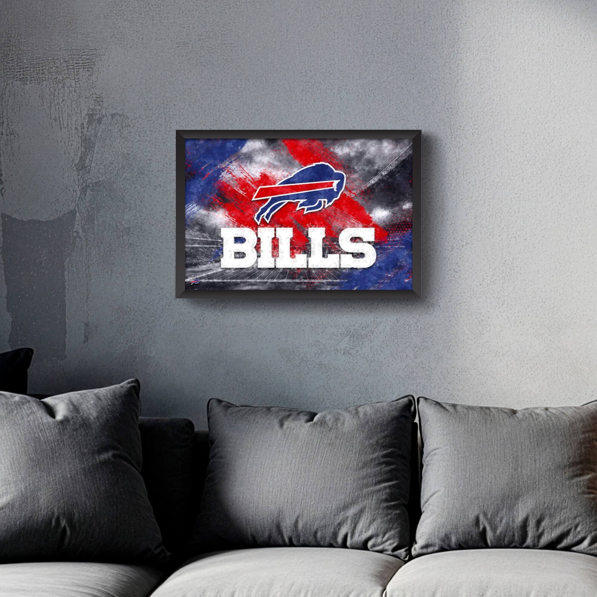 Alt View 1. Sporticulture - Buffalo Bills 14" x 20" Brush Stroke Logo Framed Art Print - Multicolor.