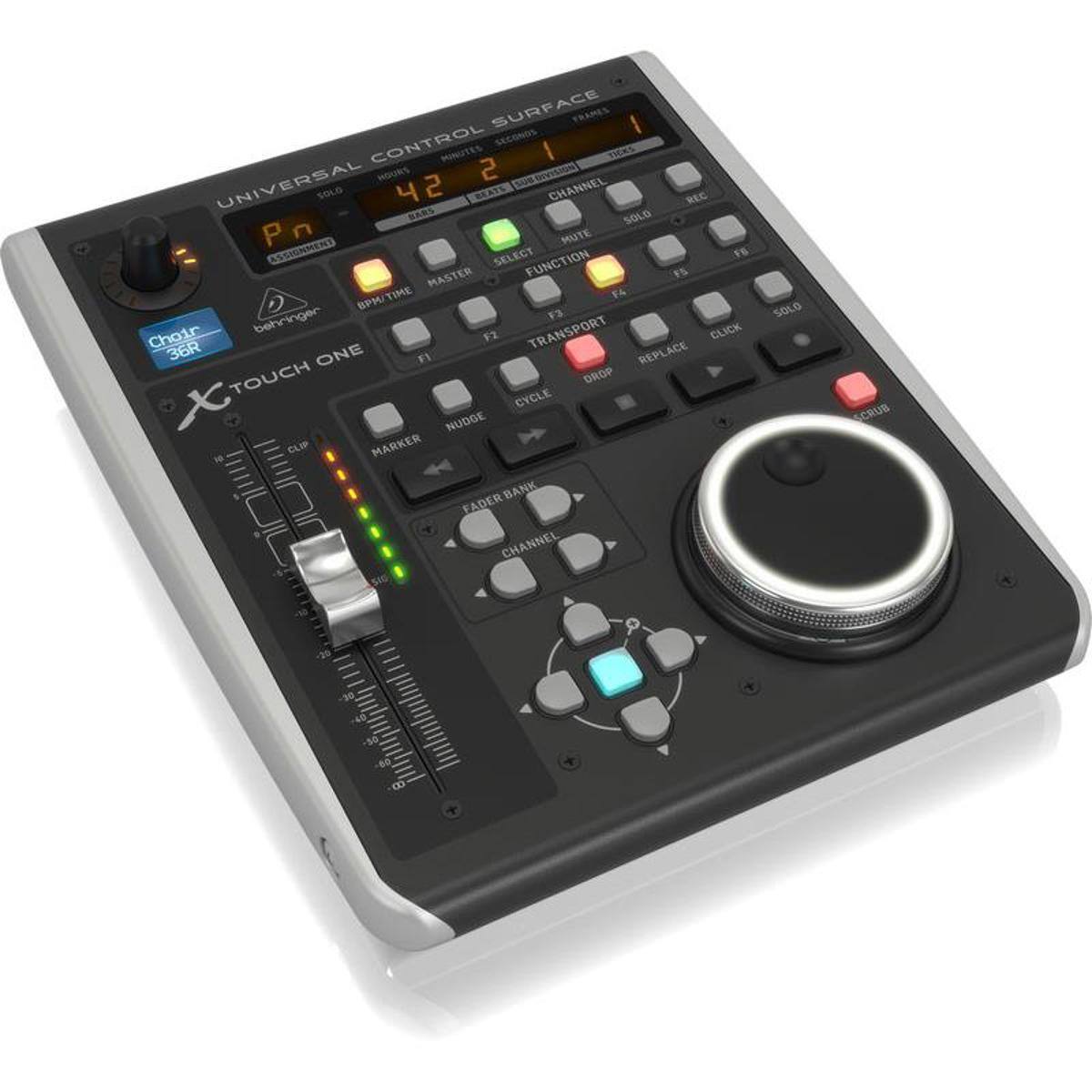 UNIVERSAL CONTROL SURFACE

42

CHANNEL
MUTE
SOLO
REC
Pn
ASSIGNMENT
SELECT
FUNCTION
MASTER
BPM/TIME
TRANSPORT
REPLACE
DROP
CYCLE
NUDGE
CLIP
MARKER
BANK
CHANNEL
SIG
SOLO
SCRUB

-30 -30 10 40 60 80

F1
F2
F3
F4
F5
F6

TOUCH ONE

behringer

choir 36R