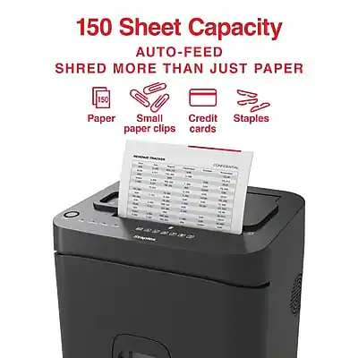 Staples 150 Sheet Auto Feed Micro Cut Multi Media Shredder Black ...