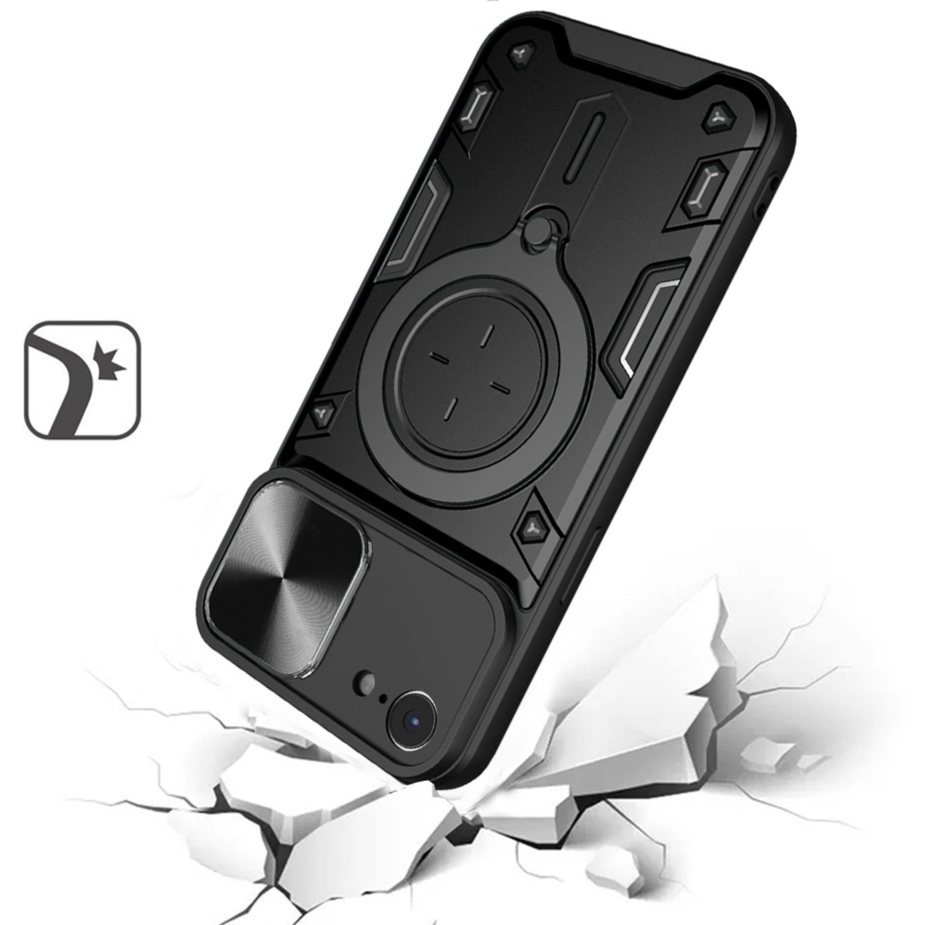Angle. Kitcheniva - Hybrid Magnetic Circle Camera Lens Protection Phone Case With Tempered Glass For iPhone 16e/17e Black - Black.