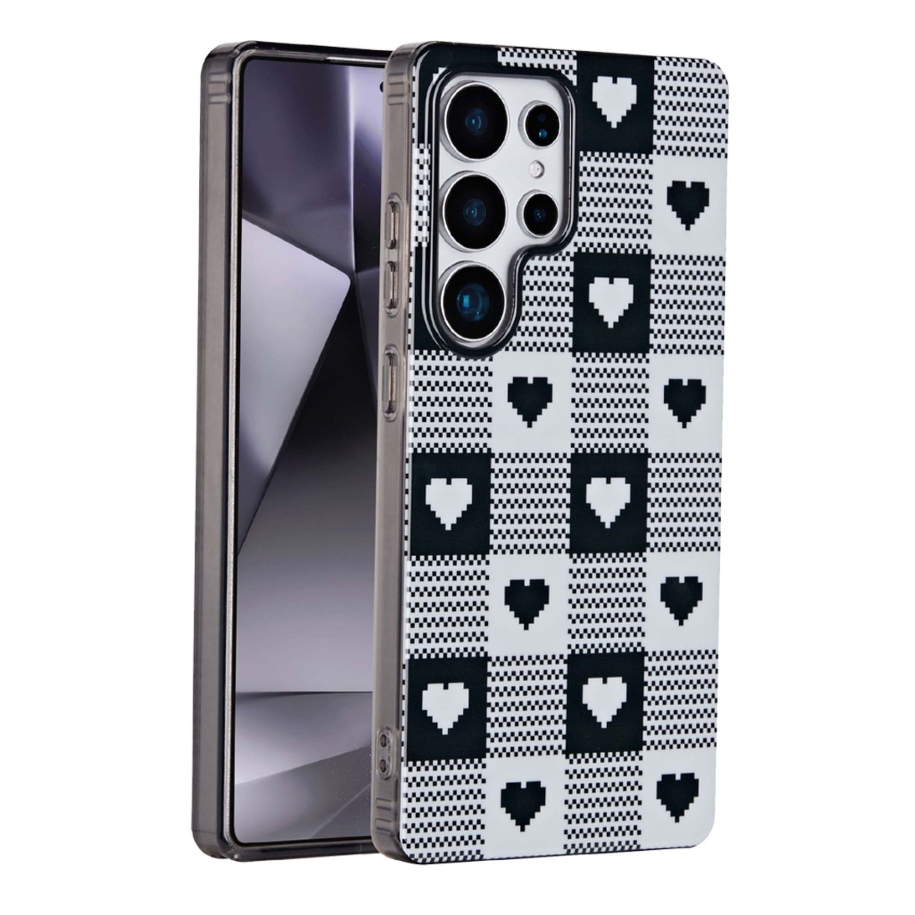 Kitcheniva - Dual Layer In Mold No Fade Design TPU Phone Case For Samsung Galaxy S24 Ultra Checker Hearts - Black White price history on PriceWatchPro