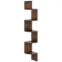 Costway - 1 PCS 5-Tier Floating Bookshelf with Safe Round Edge Space-Saving Plant Display Shelf Brown - Rustic Brown