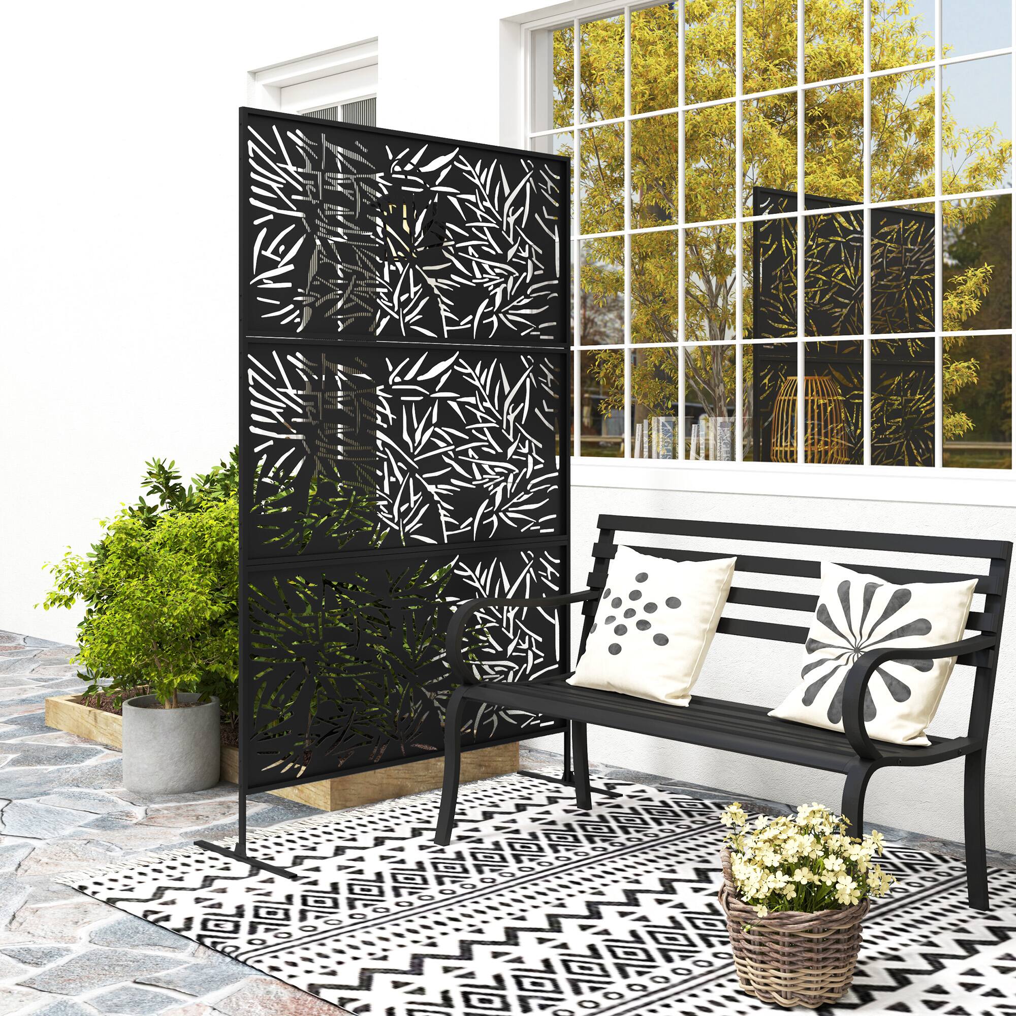 Outsunny Privacy Fence Screen, Metal Outdoor Privacy Screen Climbing ...