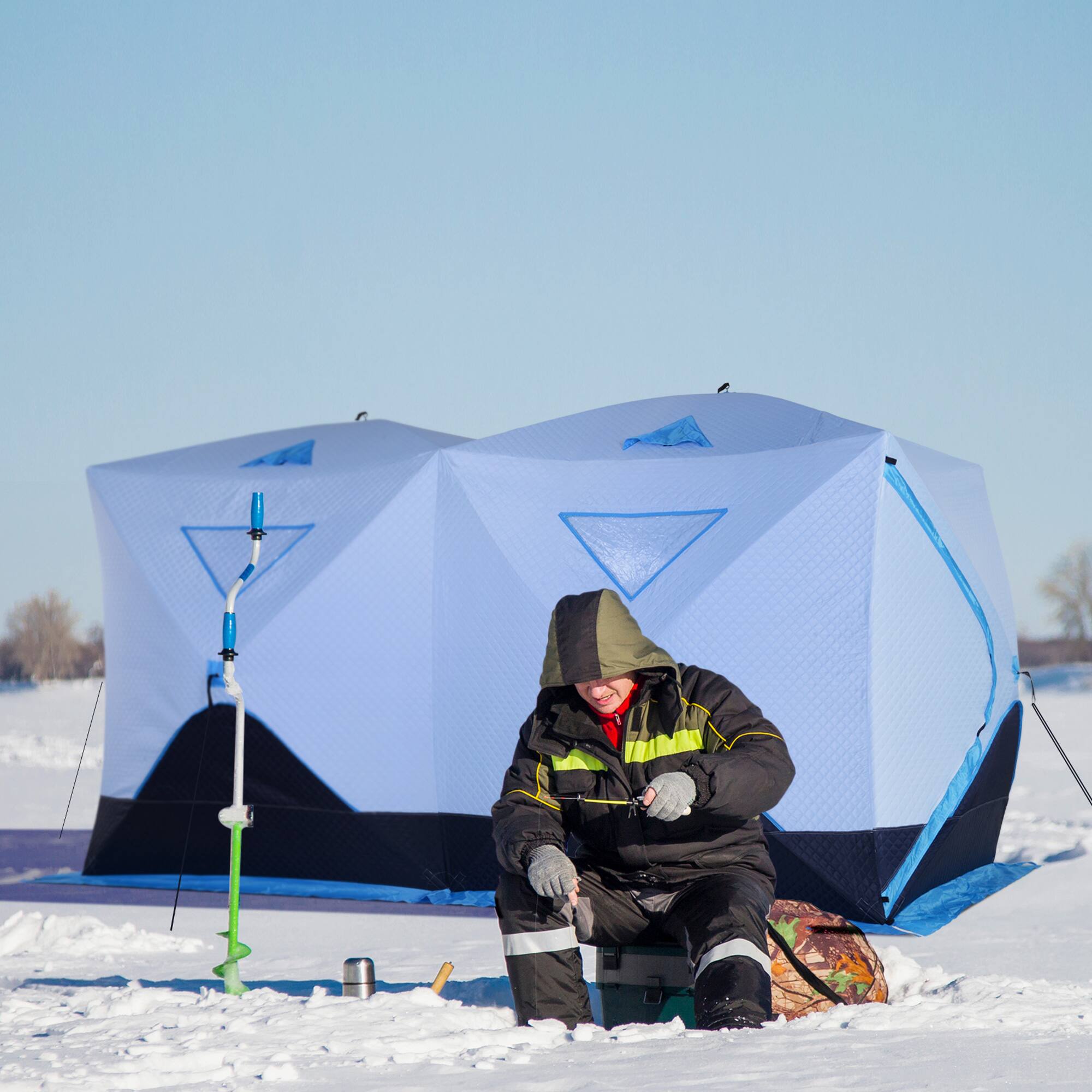 Alt View 1. Outsunny - Person Ice Fishing Shelter, Pop-up Ice Fishing Tent, Ice Shanty, Portable and Insulated, with 2 Doors and Carrying Bag - Light Blue.