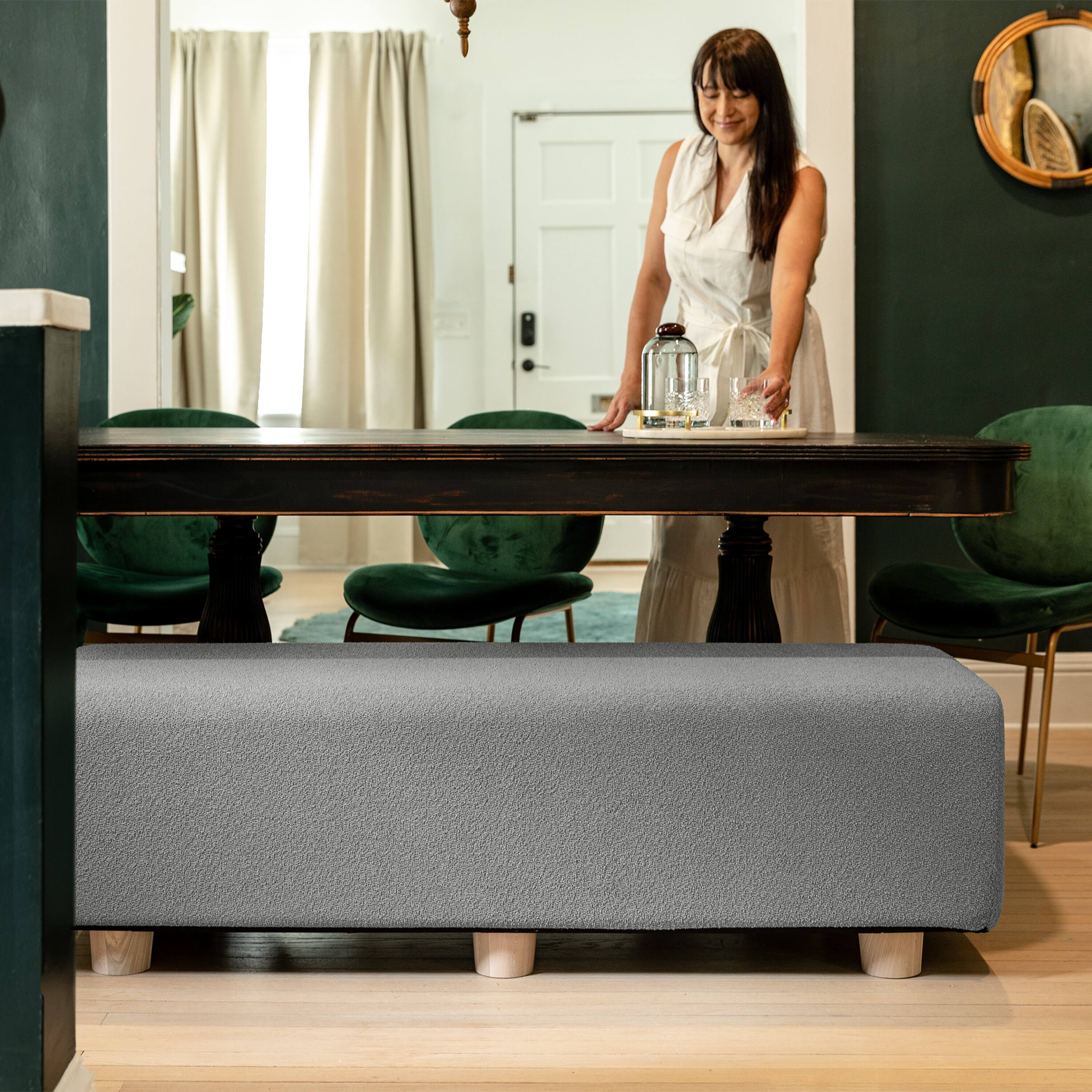 Left. Jaxx - Jaxx Caya 4-in-1 Large Bed Bench, Giant Ottoman, Dining Bench, and Yoga and Massage Platform, King, Boucle Dark Grey - Dark Grey.