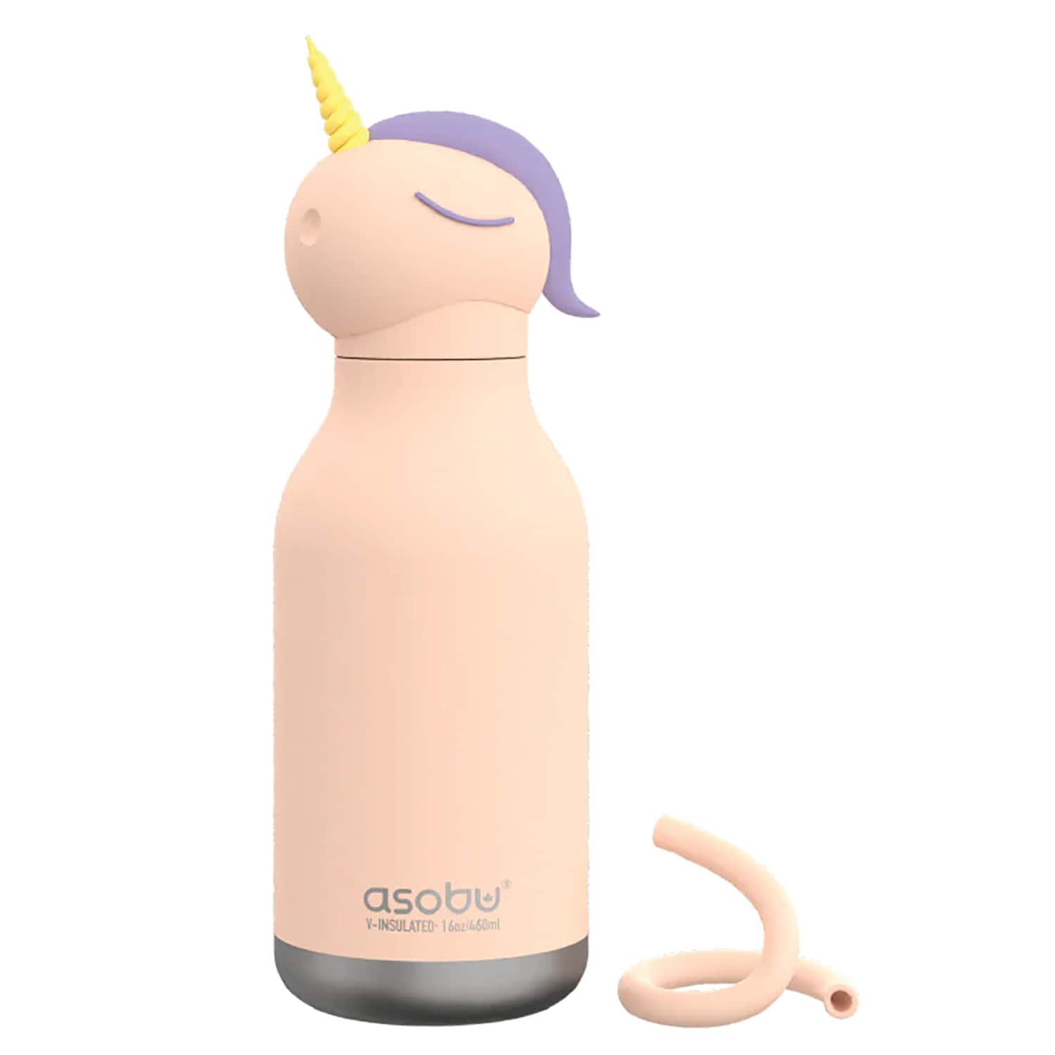 Asobu - 16-Oz Bestie Bottle Insulated Stainless Steel Water Bottle with Reusable Flexi Straw - Unicorn