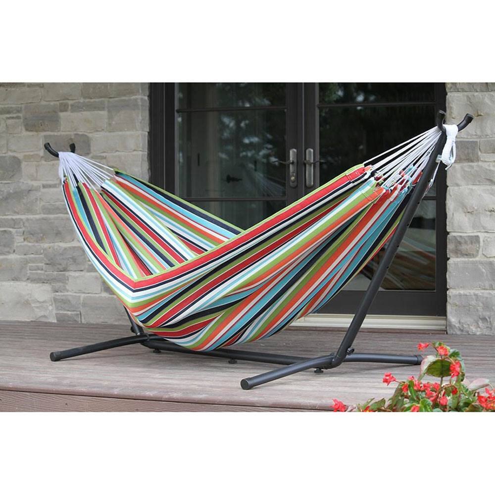 Alt View 1. Vivere - Vivere C9SUNT Sunbrella 2 Person Hammock with Steel Frame Stand, Token Surfside.