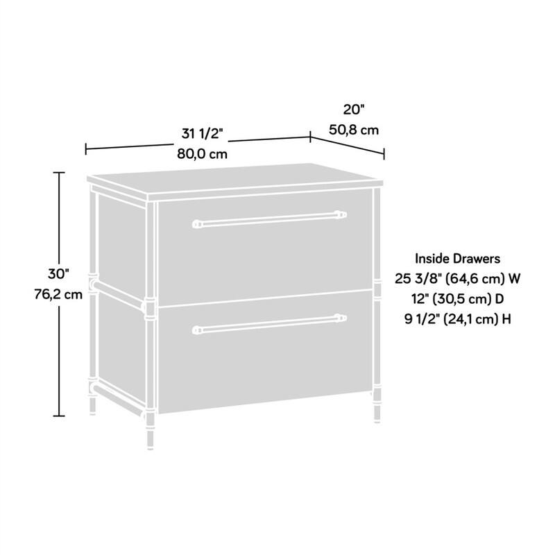 31 1/2" (80,0 cm)  
20" (50,8 cm)  
30" (76,2 cm)  

Inside Drawers  
25 3/8" (64,6 cm) W  
12" (30,5 cm) D  
9 1/2" (24,1 cm) H