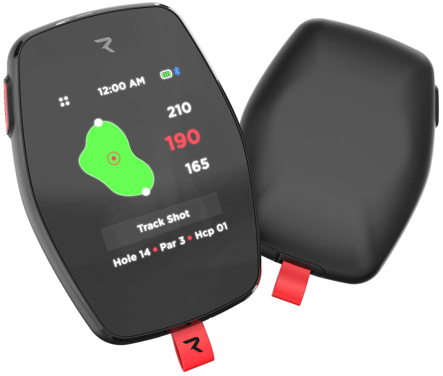 The text on the image reads: "III * AM 12:00 210 190 165 Shot Track Hcp 01 Par 3 14 Hole." This text is grouped and corrected as follows:

"III * AM 12:00 210 190 165 Shot Track Hcp 01 Par 3 14 Hole."

The text is a combination of information about a golf game, including the player's name (III), the time of day (12:00), the hole number (14), the par (3), and the shot track details (Hcp 01, 210, 190, 165).