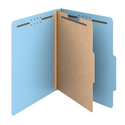 Front. Staples - Staples Heavy Duty Pressboard Classification Folder, 1-Divider, 2" Expansion, Letter Size, Light Blue, 10/Pack (ST62740) - Blue.