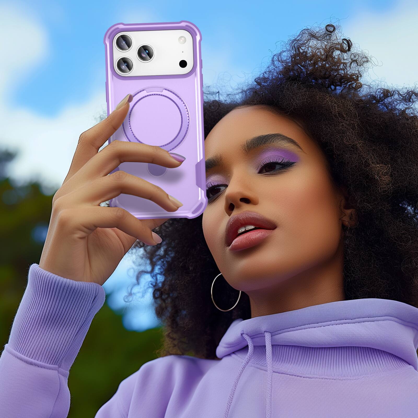 Alt View 3. Dteck - Rugged Mag Safe Case for Apple iPhone 17 Pro,Mag Safe Compatible,Bulit in Magnetic Metal Stand PC+TPU Shockproof Cover - Purple.