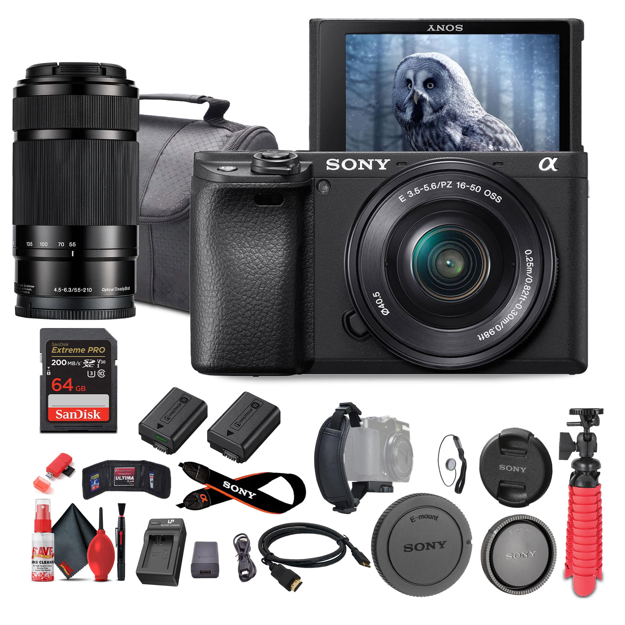 Sony - a6400 Mirrorless Camera w 16-50mm Lens Bundle + 55-210mm Telephoto Lens + Real-Time Eye AF