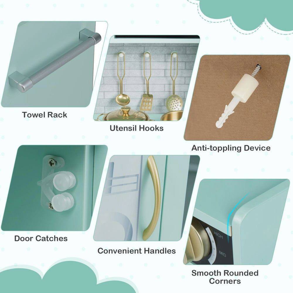 - Towel Rack
- Utensil Hooks
- Anti-toppling Device
- Door Catches
- Convenient Handles
- Smooth Rounded Corners