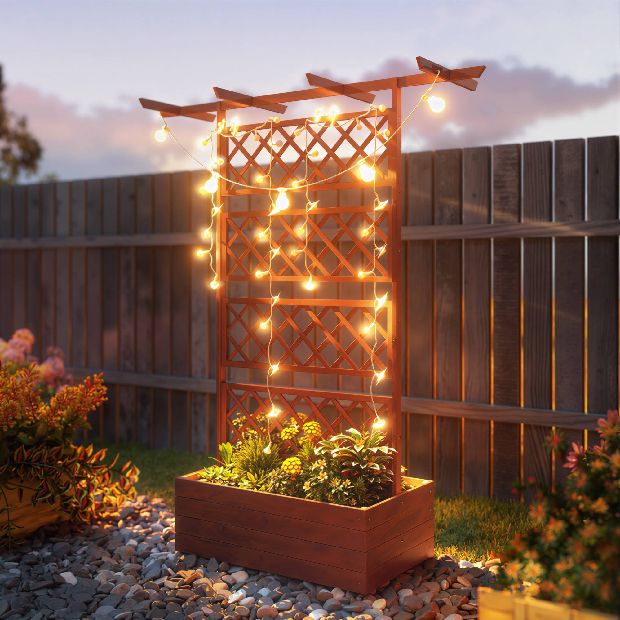 Alt View 7. Outsunny - Wooden Trellis Planter Box, Raised Garden Bed to Grow Vegetables - Orange.