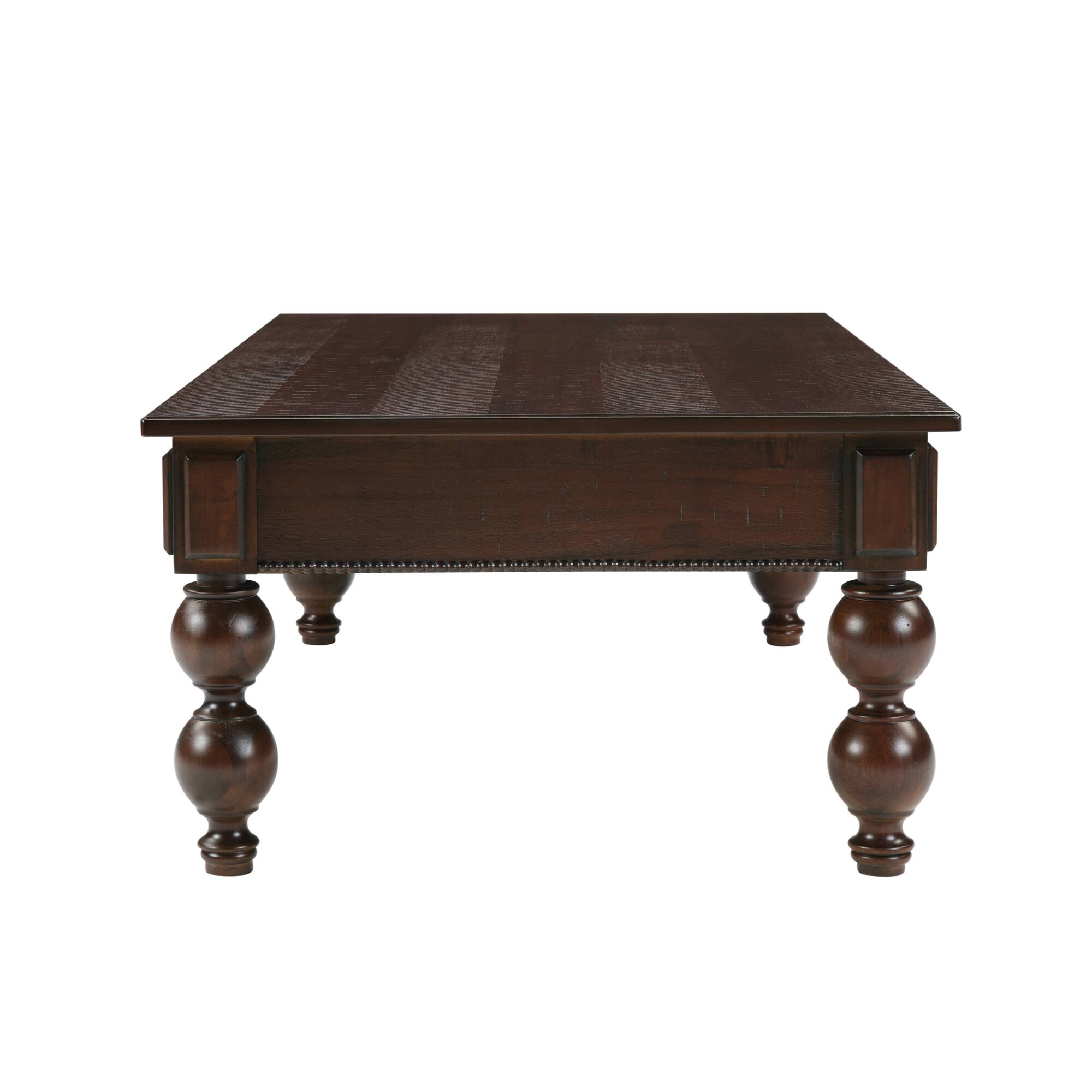 Alt View 7. GOODSILO - Vintage Rectangular Coffee Table with Storage Drawer and Solid Wood Gourd-Shaped Legs for Living Room - Espresso.