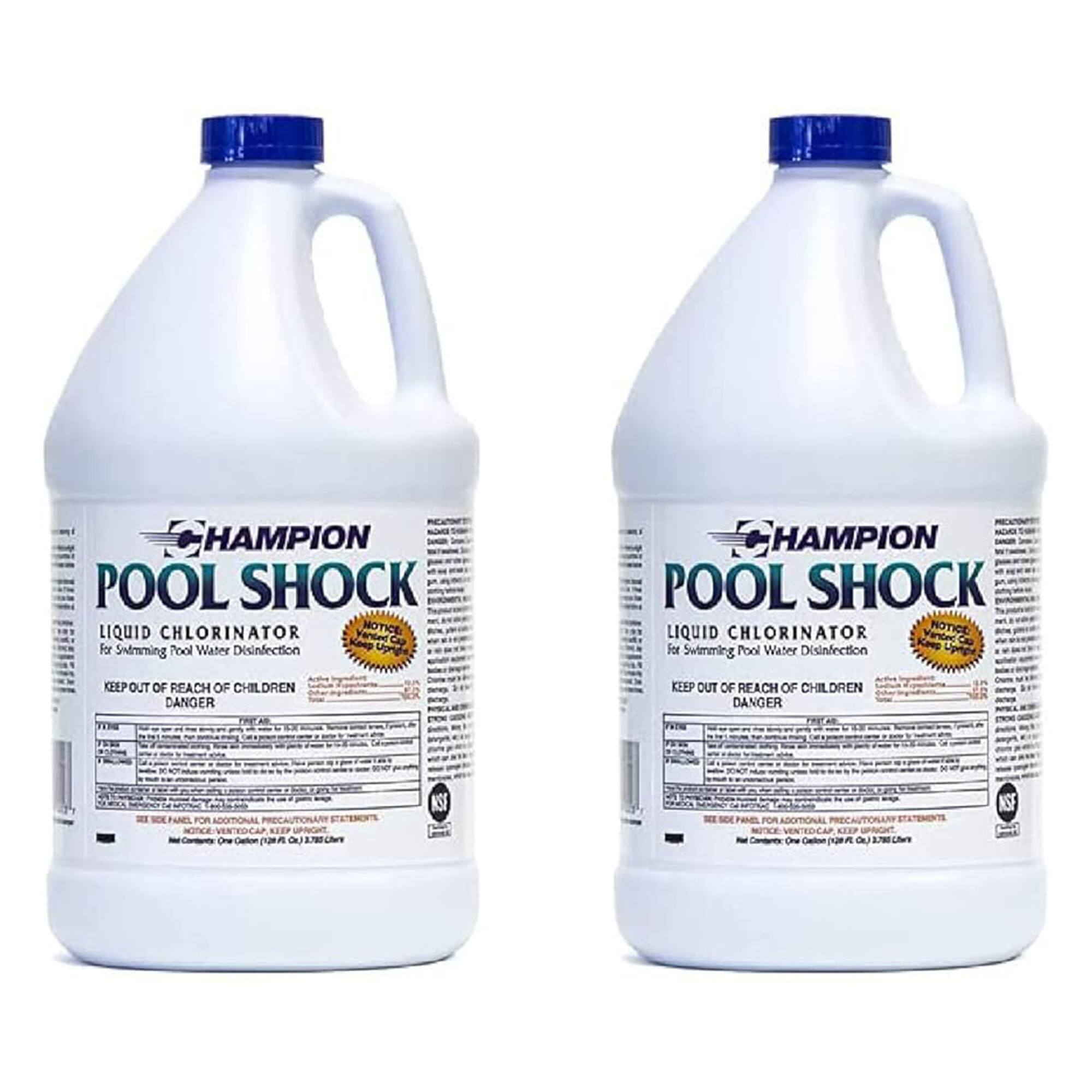 HAMPION POOL SHOCK LIQUID CHLORINATOR  
For Swimming Pool Water Disinfection  

NOTICE  
KEEP OUT OF REACH OF CHILDREN  
DANGER  

HAMPION POOL SHOCK LIQUID CHLORINATOR  
For Swimming Pool Water Disinfection  

NOTICE  
KEEP OUT OF REACH OF CHILDREN  
DANGER  

One Gallon  
Net Contents: One Gallon (3.785 Liters)