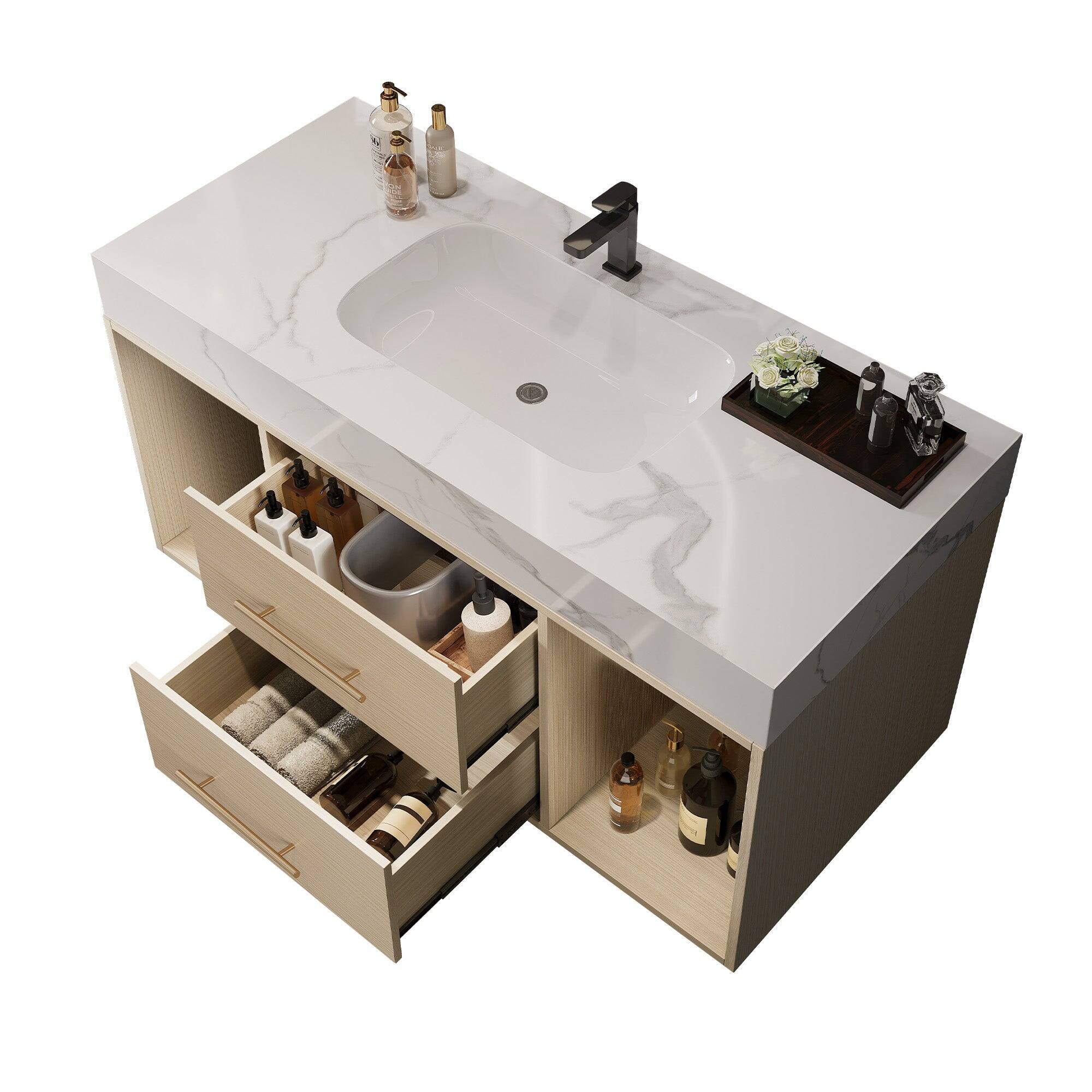 Alt View 2. Boyel Living - 39.4 In Floating Bathroom Vanity Oval Ceramic Sink Solid Wood Soft Close Drawers - Wood.