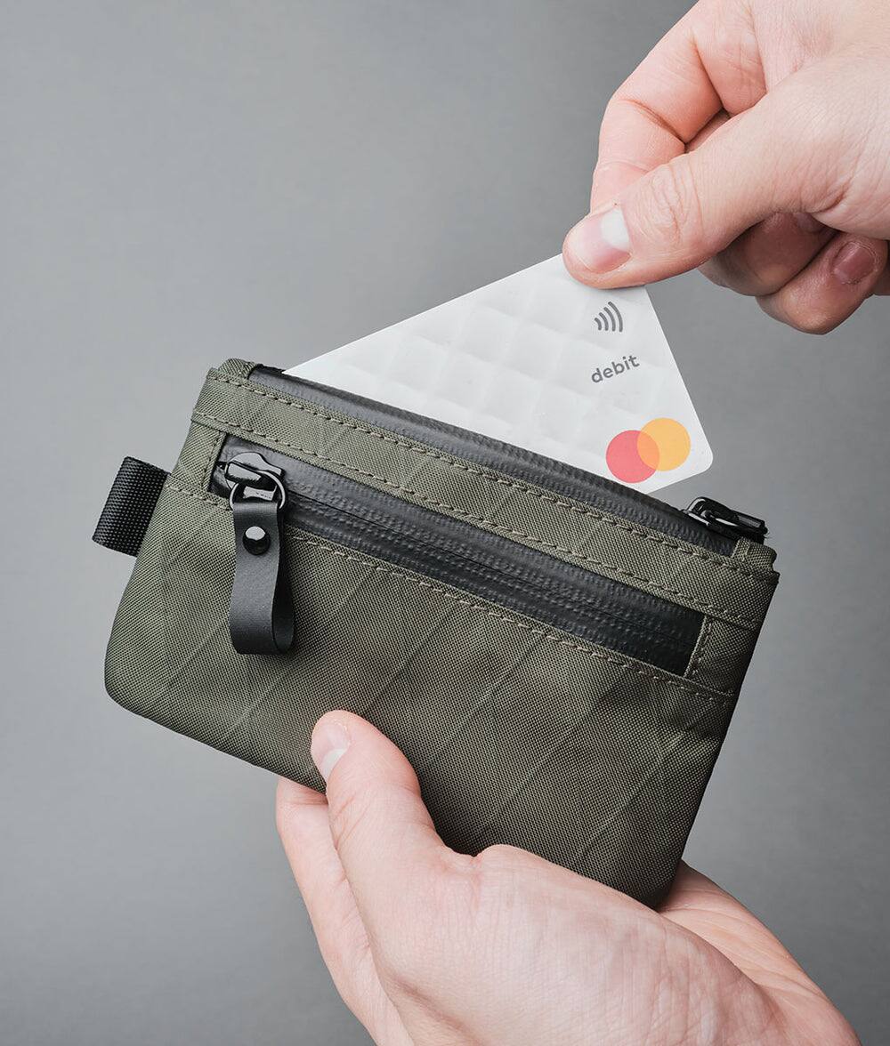Back. ALPAKA - Zip Pouch X-Pac - RFID-Blocking Small Cash and Card Zip Wallet with Weatherproof Fabrics, EDC Pouch for Men Travel - Dark Green X-Pac VX21.