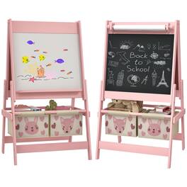 Qaba - Art Easel for Kids with Paper Roll, 3 in 1 Toddler Painting Easel with Blackboard, Whiteboard, Storage Baskets