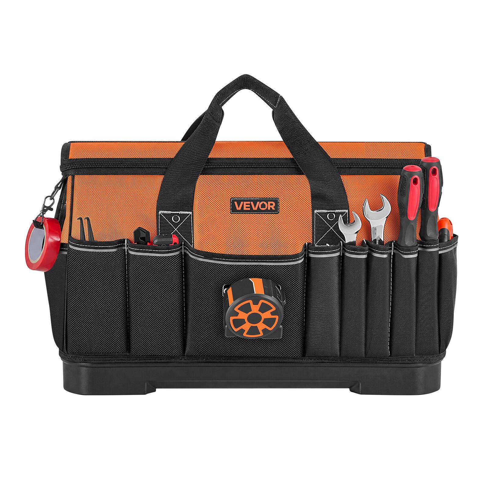 Alt View 5. VEVOR - Tool Bag, 19.1 Inch, 33-Pocket Portable Large Tool Box Organizer Storage, Toolbox with Water-Resistant Base, Zipper - Black;Orange.
