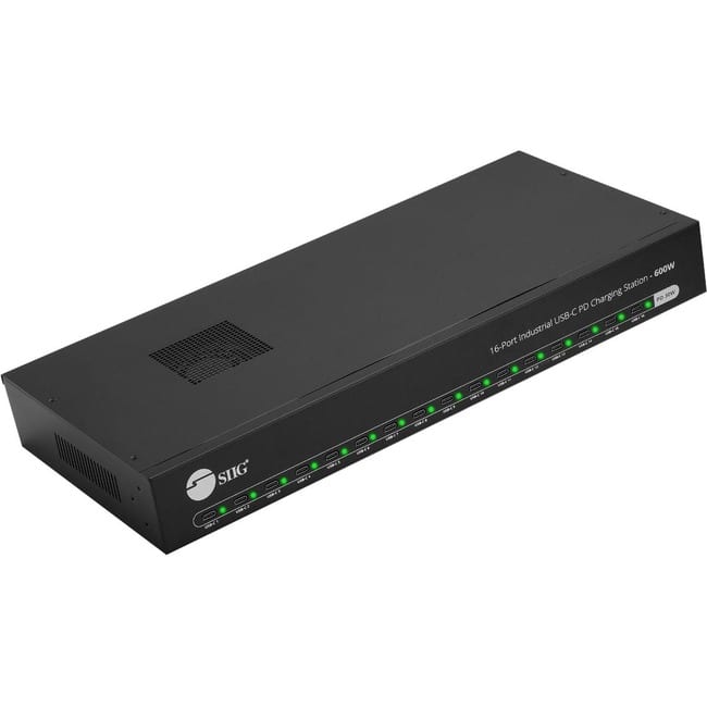 SIIG Inc - 16-Port Industrial USB-C PD Charging Station - 600W - SIIG Industrial grade power charging station adds 16 USB-C - Black