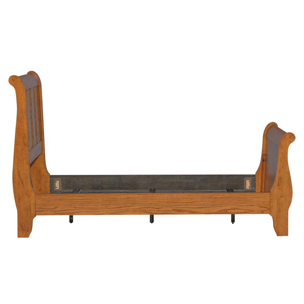 Left. Liberty Furniture Industries - Grandpas Cabin Twin Sleigh Bed in Aged Oak - Brown.