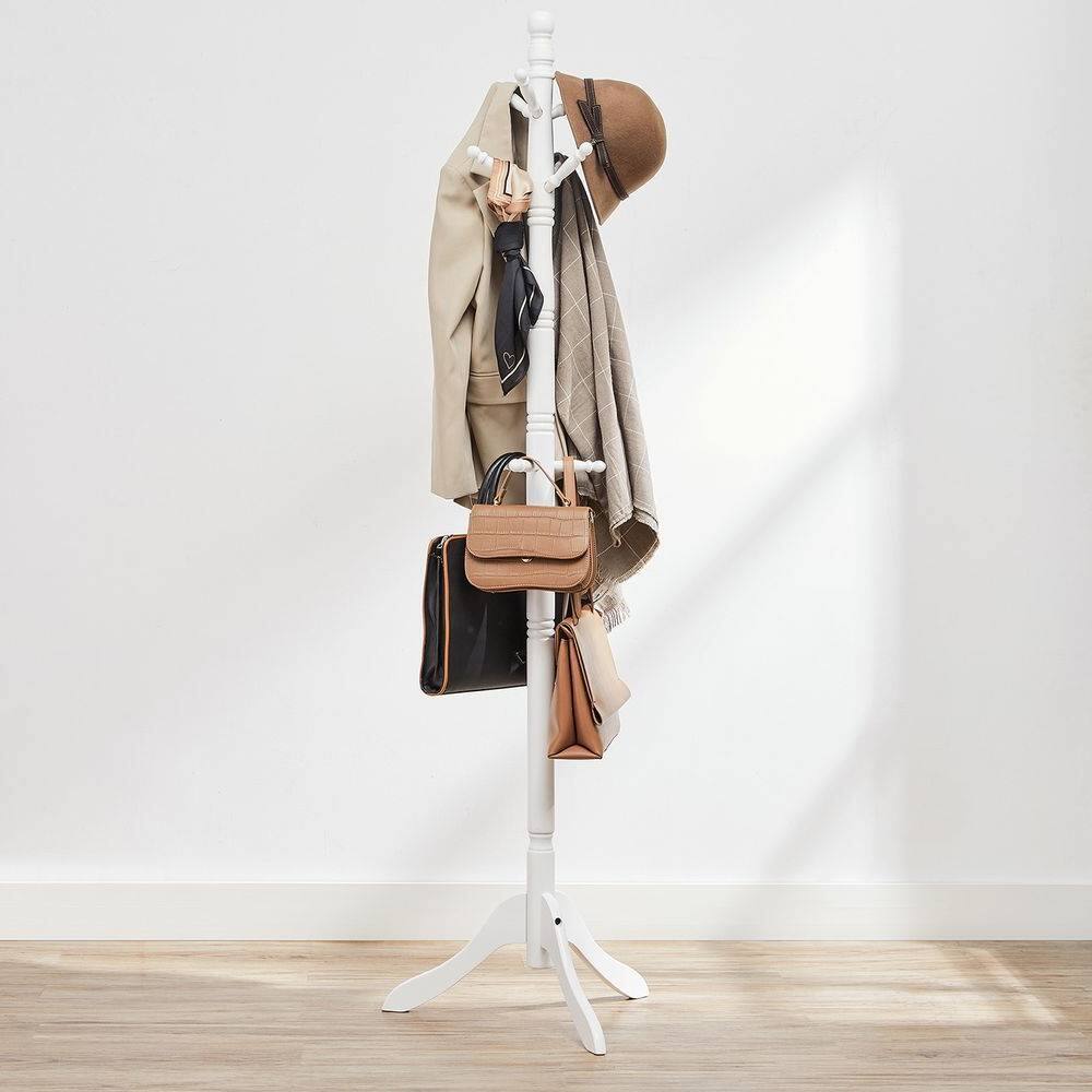 Back. Hivvago - Hivvago Solid Wood Coat Rack in White Finish with 10 Hooks - White.