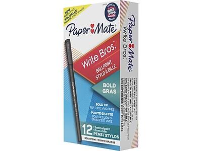 Paper Mate Write Bros.  
Ballpoint Stylo à Bille  
Bold Gras  
Bold Tip Pointe Grasse  
For Thick, Wide Lines Pour des Lignes Épaisses et Larges  
12 Pens/Stylos  
Bold Point/Pointe Grasse