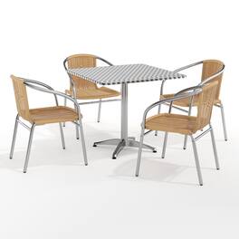 Emma + Oliver - 31.5" Square Aluminum Garden Patio Table Set with 4 Rattan Chairs - Beige