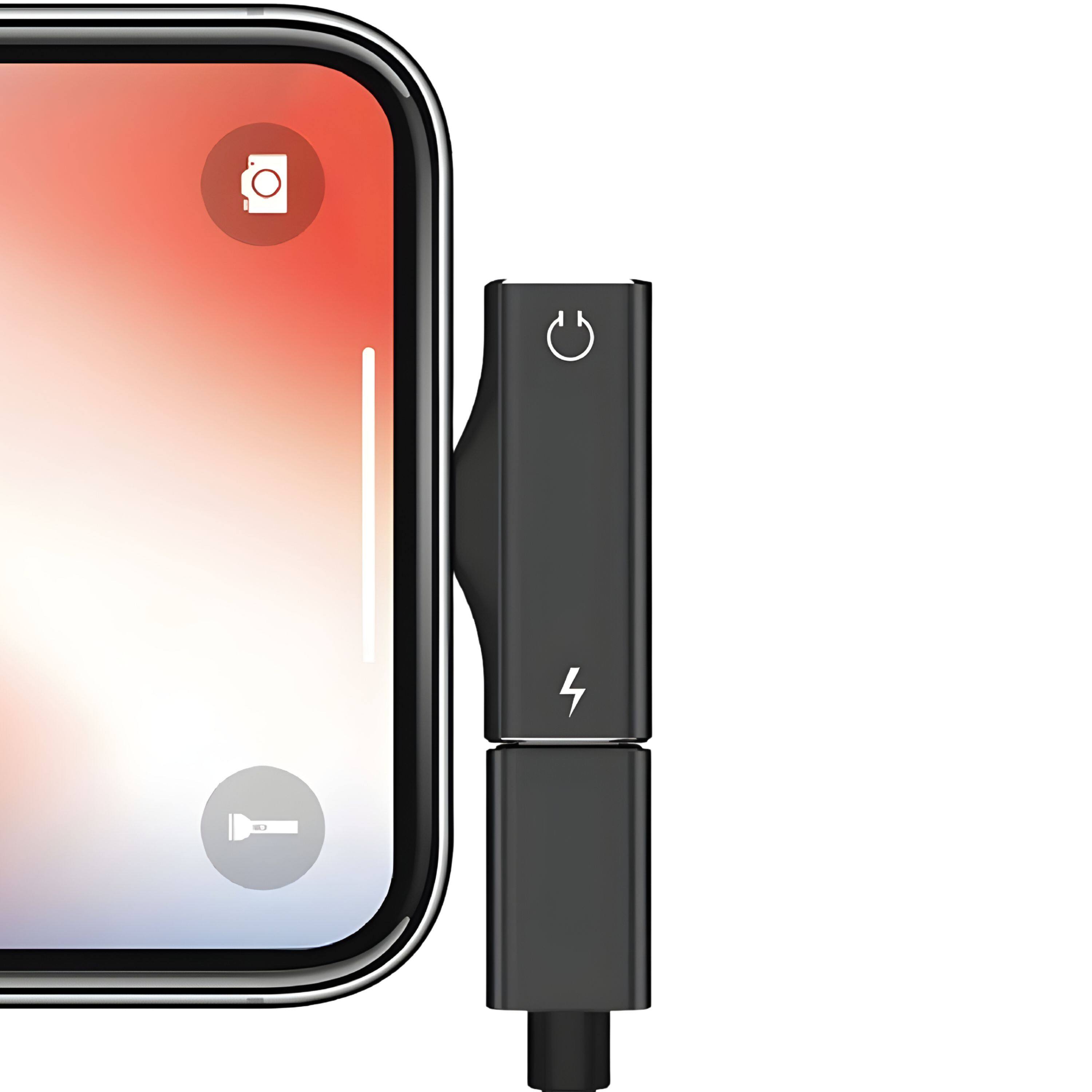 Angle. Kitcheniva - 2-in-1 Audio & Charging Adapter Splitter for iPhone 7/8/X/XS Black - Black.