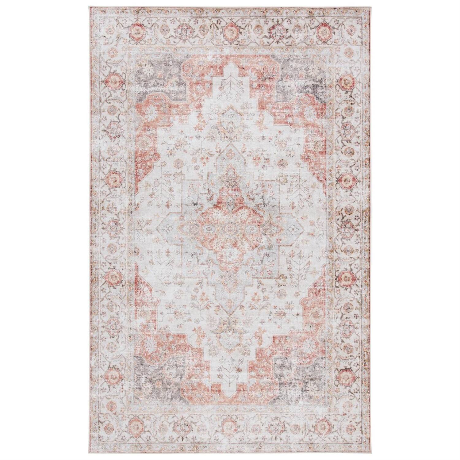 Angle. Hivvago - 5 ft. x 8 ft. Traditional Persian Style Washable Boho Light Grey Red Area Rug - Light Grey Red.