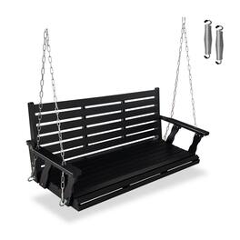 Fortune Candy - Wooden Porch Swing with Chains & Springs, 880 LBS Heavy Duty Bench for Patio & Garden(Extra Large,3-Seater ) - Black