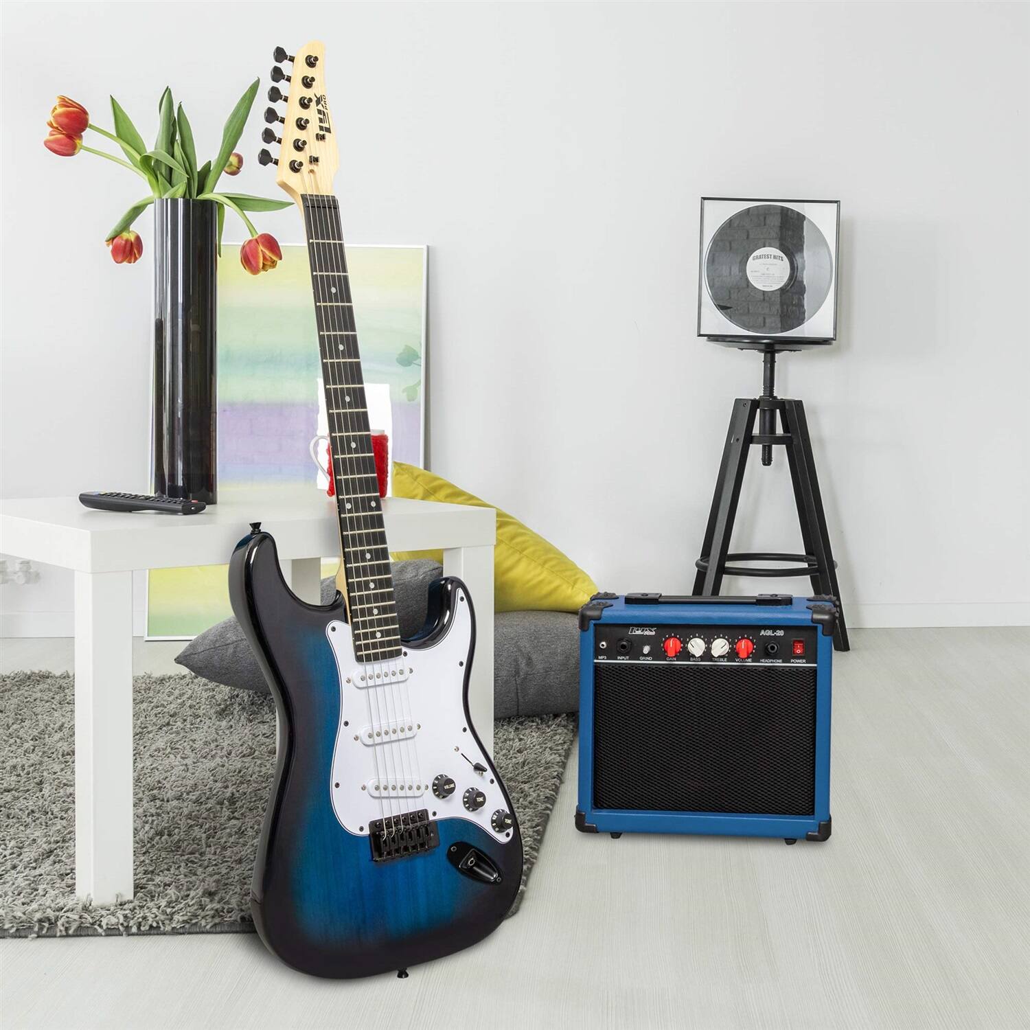 Alt View 6. Lyxpro - Electric Guitar Kit, 39” Electric Guitar with Amp & Electric Guitar Accessories - Blue.