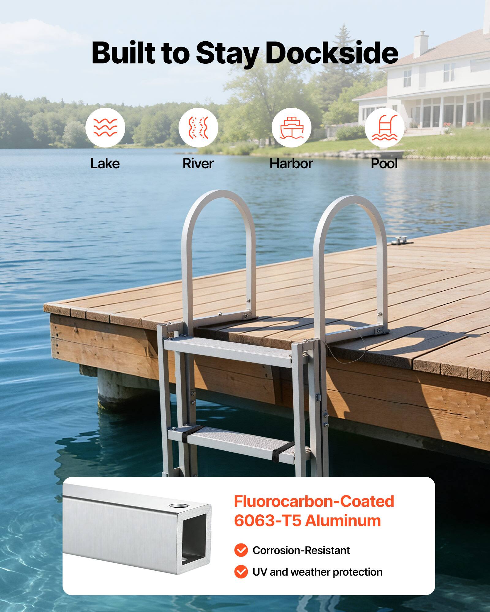 Built to Stay Dockside

Lake River Harbor Pool

Fluorocarbon-Coated 6063-T5 Aluminum

Corrosion-Resistant

UV and weather protection