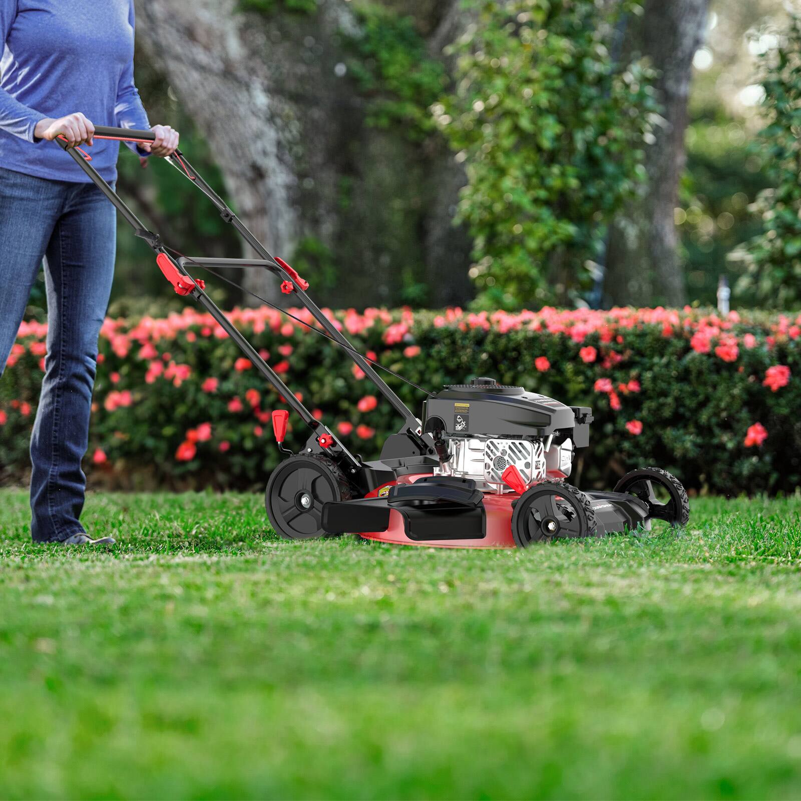Alt View 9. POWERSMART - 21" Gas Push Lawn Mower with 144cc 4-Cycle OHV Engine,2-in-1 with Mulch and Side-Discharge, 6-Position Height - Red.