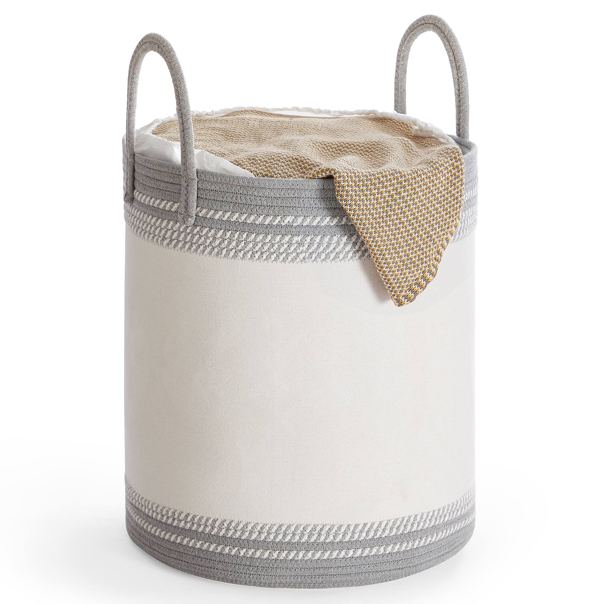 Front. Songmics Home - Laundry Hamper 60L, Laundry Basket with Handles, Laundry Bag with Lid, Cotton Rope, Drawstring, for Clothes, Blankets - Dove Gray.