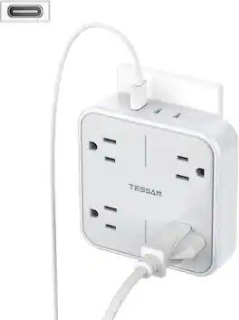 TESSAN - Wall Outlet Extender Surge Protector with USB-C - Gray