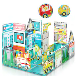 PicassoTiles - PICASSO-TILES Magnetic Tiles for Kids, 50PCS Metro City Town Hospital Theme, STEM Building Blocks Educational Toy - Multicolor